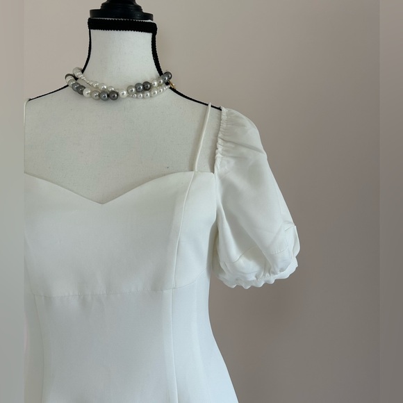 White Puff Sleeve Midi Dress with Square Neckline - Picture 5 of 16